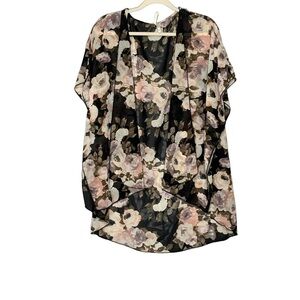Live 4 Truth‎ Black Floral Sheer Kimono Duster. Size M